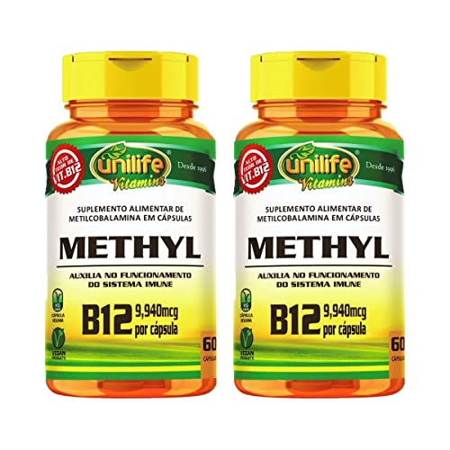 Kit 2 Vitamina B12 Metilcobalamina Alto Teor 9,940mcg 60 Cápsulas Vegano Unilife
