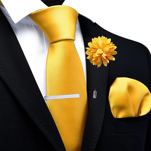 Image of Branduce 3.15 inch(8cm) Solid Formal Tie and Pocket Square Plain Necktie Lapel Pin and Tie Clip Set for Men