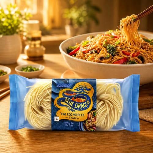 Image of Blue Dragon Fine Egg Noodles 300g, Includes 6 Portioned Nests, Authentic Asian Stir Fry & Chow Mein Noodles, Imported from Thailand