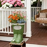 Xynthorvex Vintage Green Rain Boot Planter, Country Garden Metal Boot Flower Pot, Rustic Farmhouse Decorative Planter for Indoor Outdoor Succulents, Herbs, Garden & Porch Decor