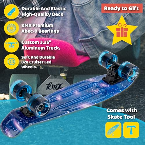 Image of KMX Skateboard 22 and 27 Inch, Classic Mini Cruiser Skateboard for Boys, Girls, Kids, Students, Adults, Teens, Mini Cruiser Board for Beginners and Advanced