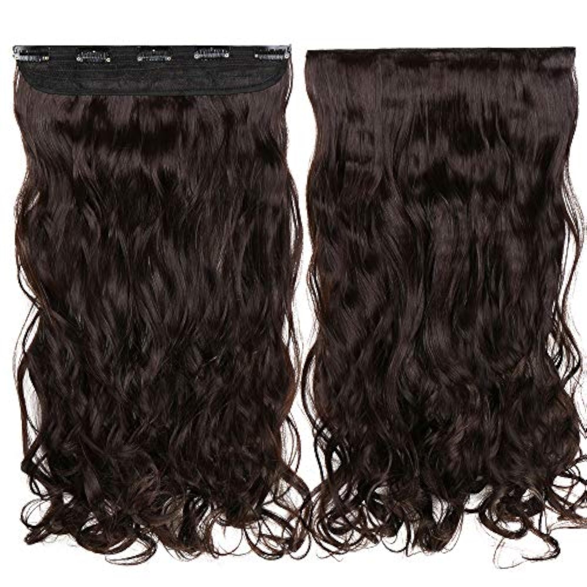 Curly 5 Clips ¾ Head Wavy Half Hair Extension Wig, Dark Brown