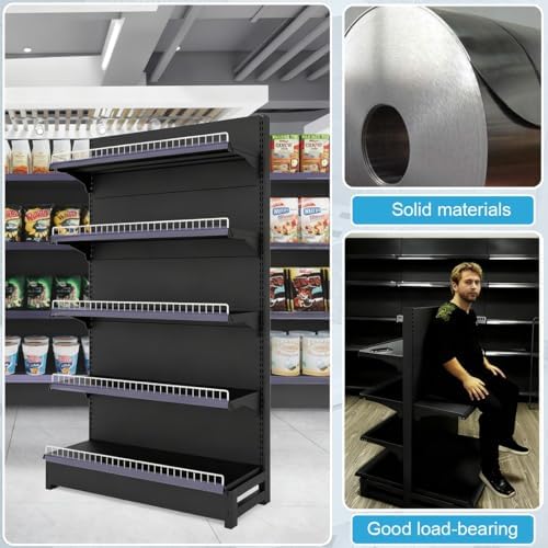 Double-Sided Gondola Shelving Display Rack with 4 Sturdy Shelves for Grocery, Liquor, Office Supplies - Sleek Market Shelf for Retail Stores