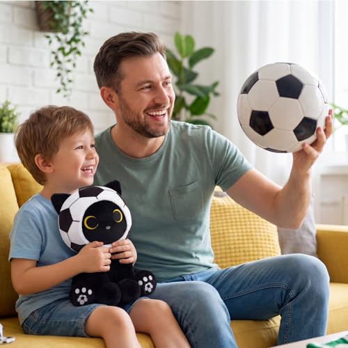 Image of Cat Soccer Plush Toy - 8inch Black Cat Plushies | Soccer Gift for Kids, Boys, Girls, Cute Plushies with Removable Soccer Ball, Huggable Stuffed Kitten