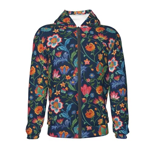 Vintage Embroidery Flowers Kids Pullover Hoodies Boys Zip Up Sweatshirts Girls Athletic Clothes with Pocket2