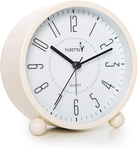 Reloj despertador súper silencioso de 5 colores, reloj despertador redondo con luz nocturna, funciona con pilas, fácil de instalar, simple y retro