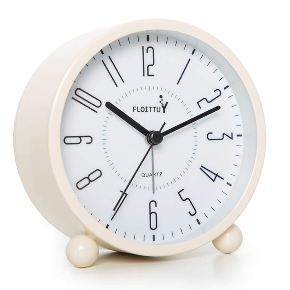 FLOITTUY Super Silent Metal Alarm Clock Beep Wake Round Alarm Clock with Night Light Battery Operated Easy Set