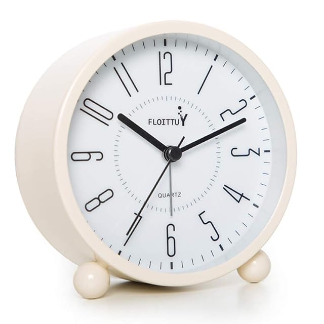 FLOITTUY Super Silent Metal Alarm Clock Beep Wake Round Alarm Clock with Night Light Battery Operated Easy Set
