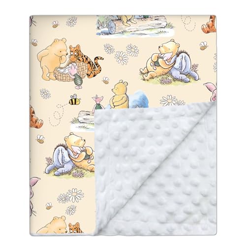Sirjiera Classic Pooh Baby Blanket for Tollder Nursery Blankets with Double Layer Dotted Backing Cute Bear Printed Bed Throw Blanket Baby Newborn Essentials for New Parents 30 * 40IN