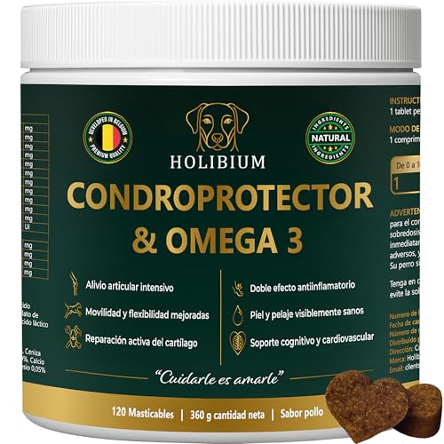 Condroprotector Perros y Omega 3 Perros,120 uds, Suplemento Natural 2 en 1, Protege Articulaciones y fortalece Cartilagos, Glucosamina, Condroitina, MSM, Colágeno, Ácido Hialurónico y Aceite de Krill