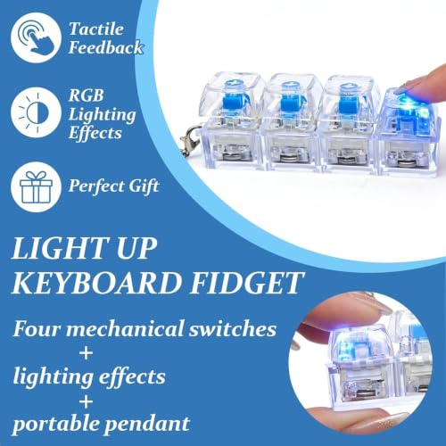 Image of 2 Pcs Keyboard Keychains with LED Light - Clickable Fidget Clicker for Adults Stress Relief, Mini Keyboard as Sensory Toy, Office and Travel Companion