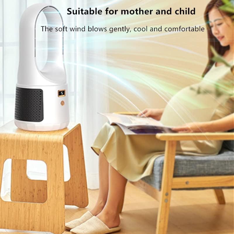 Electric wireless bladeless tower cooling fan Portable USB charging 3 speed wind mode mini vertical air conditioning Vertical tower fan for office bedroom kitchen outdoor camping (Panda Style (White))