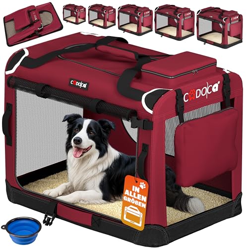 CADOCA® Hundebox faltbar Transportbox XL 82x56x58cm robust atmungsaktiv Transporttasche Auto Rückbank Haustiertransportbox Hundetragetasche Dunkelrot