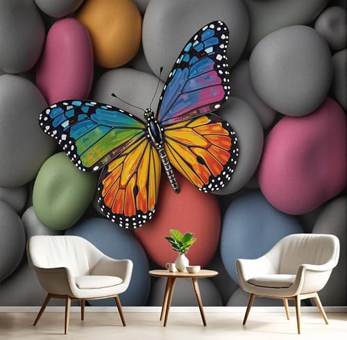 GSAEIMCT 3D Papier Peint Galets Papillon Toison Muraux Tapisserie Photo Décoration Art Réaliste Papier Peint Panoramique Pour Salon Chambre Chambre D'Enfant...