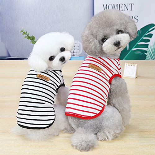 Pet Dog Striped T-Shirt for Small Dogs Cat Clothes Summer Cotton Shirt Puppy Clothes Sleeveless Vest Short Shirts, S-XXL (Red, M) - Image 2