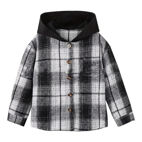 Boys Girls Casual Flannel Plaid Hoodies Fashion Button Down Shirts Long Sleeve Lightweight Fall Jacket Coats Tops2