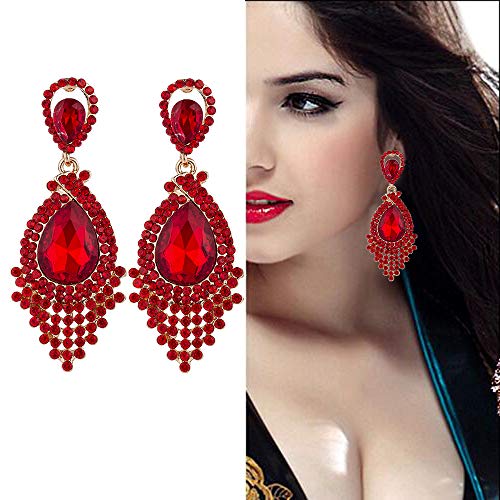 Long Full Red Rhinestone Crystal Dangle Chandelier Drop Earrings Fashion Jewelry (Style04) - Image 3