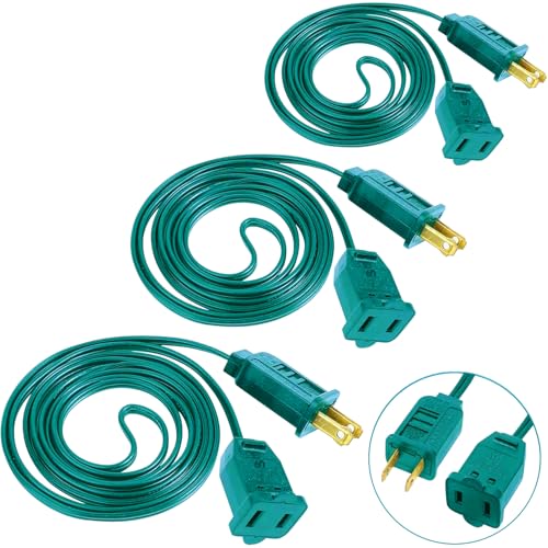 3 Pack 18AWG Thicker Polarized Green Extension Cord 6 FT, US AC 2-Prong Green Cable Male/Female...