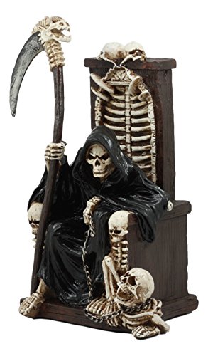 Estatua Grim Reaper sentado en trono de calaveras 9.5 in miniatura 4