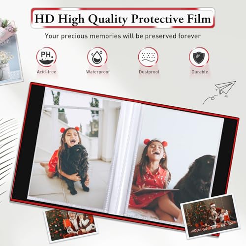 Image of Small Photo Album 4x6,Linen Cover Slide-in Mini Photo Album Book Can Holds 100 4x6 Photos with 50 Black Sheets for Baby Family Pictures Artwork or Postcards Storage (Red)