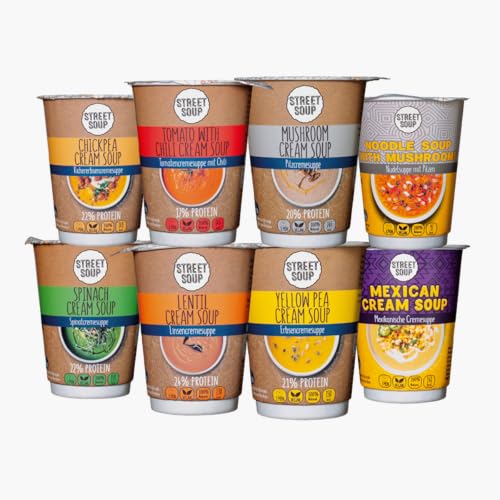 Street Soup Probierset (8 Sorten) | Vegane Protein Instant Suppe aus 100% natürlichen Zutaten | Low Carb, ohne Geschmacksverstärker | Für alle, die echten Geschmack lieben | 8 x 50g