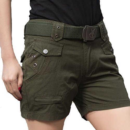 emansmoer - Pantaloni corti da donna, in cotone, stile militare, tattici, outdoor, sport Armée Verte vita:73 cm