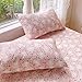 BuLuTu Toddlers Girls Duvet Cover Set Twin, 100% Cotton Kids Bedding Set, Pink Flowers Cute Bunny Print Duvet Cover Twin with Zipper & Corner Ties, Machine Wash