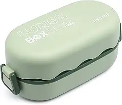 Marmita 850ml Goumert 2 Andares Divisorias Vedação com Colher Pote Microondas Trabalho Escalo Faculdade Alimento Saudável (Verde)