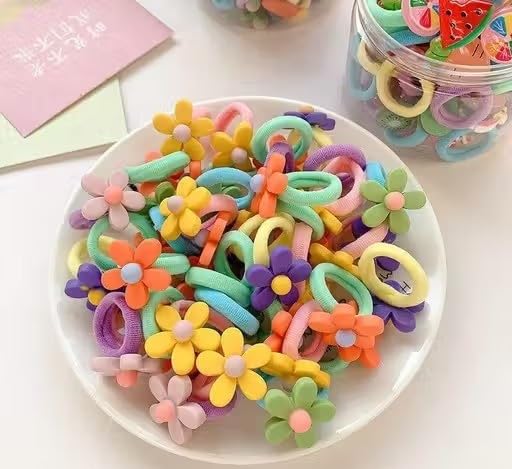 TINY LUXE Colorful Flower Design Elastic Hair Bands – Rubber Bands & Hair Accessories for Baby Girls, Toddlers, Kids, and Women (Assorted, Pack of 12 Pairs)-image-49