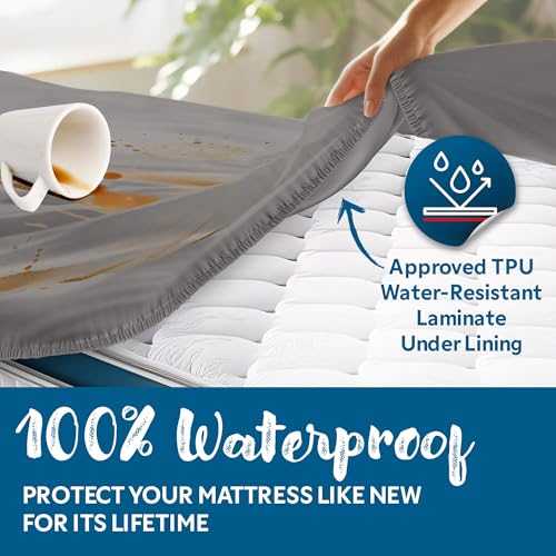 Image of Guardmax Premium Waterproof Mattress Protector - Full XL Size Waterproof Fitted Sheet Protects Against Liquid Spills, Stains, Dirt, and Dust Mites - Soft, Hypoallergenic, and Noiseless Bed Sheet