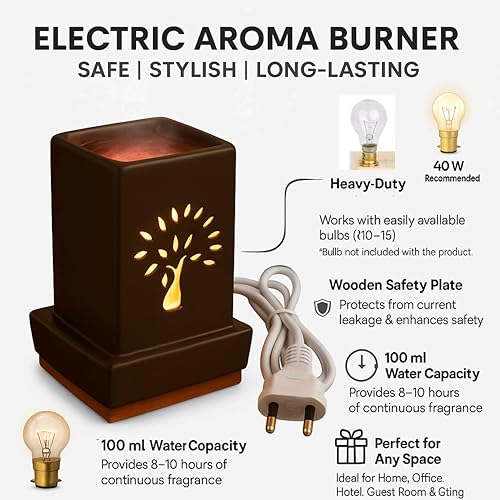 Image of Pure Source India Electric Aroma Burner, With 10 ML Lemon Grass (Black Color)