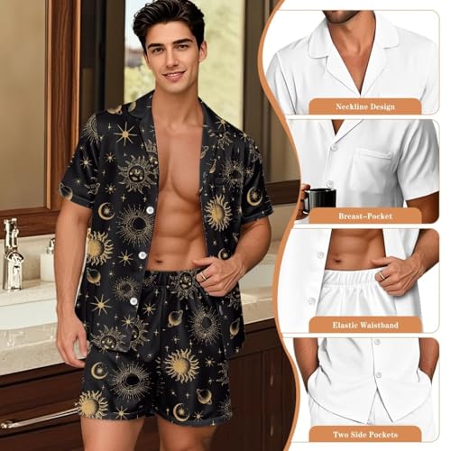 Summer Pajamas Set for Men Short Sleeve Sleepwear Button Down Shirt and Shorts Short Lounge Set XS-5XL 6