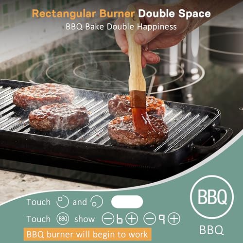 Image of 36 Inch Electric Cooktop 5 Burner, Built-in Electric Stovetop with Flexible Bridge & Triple Ring Burner, 9600W Cooktop Electrics with BBQ Burner, Timer, Safety Lock,Pause, 220V-240V Hard Wire
