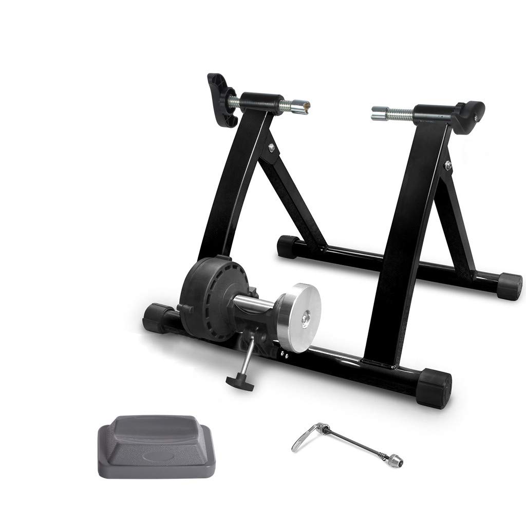 Bike Trainer, Magnetic Bicycle Stationary Stand for Indoor Exercise Riding Portable with Quick Release Skewer, Front Wheel Block, Noise Reduction Wheel, US Stock (Basic)