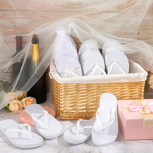 Image of Unittype 48 Pairs Flip Flops Bulk for Wedding Guests Hotel Slippers with Size Cards and Bags for Wedding Beach Pool