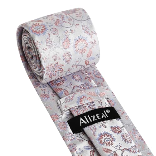 Image of Alizeal Mens 3.15inches Leaf Flower Pattern Tie Set | Floral Pattern Pocket Square Perfect for Fall Winter Business and Holiday Events