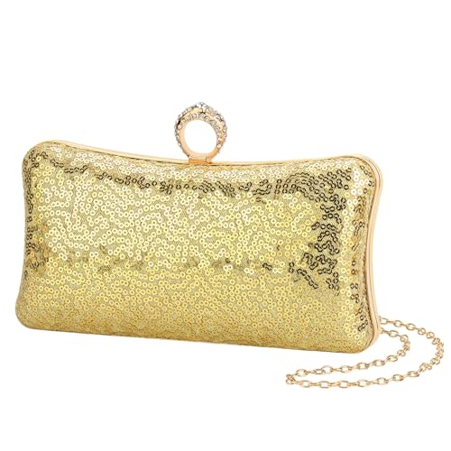 Image of Fashion Women's Evening Bags, Gold Silk Luxury Handbags with Chain Stylish Purses for Wedding Party