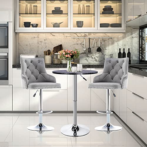Vanimeu Velvet Bar Stool Chairs Set of 2,Breakfast Kitchen Counter