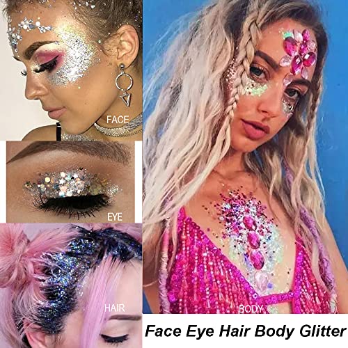 Mysense Rose Gold Body Glitter Gel, Singer Concerts Face Glitter Makeup, Music Festival Rave Face Eye Hair Accessories, Holographic Glitter Mermaid Sequins For Women Girls, 30G #TOP1