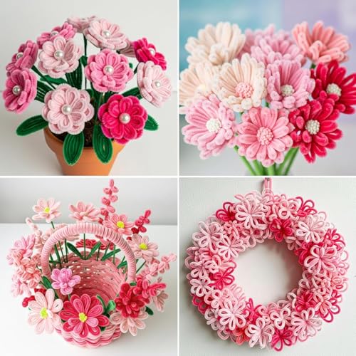 Image of Caydo 200 Pieces Assorted Pink Pipe Cleaners for Crafts