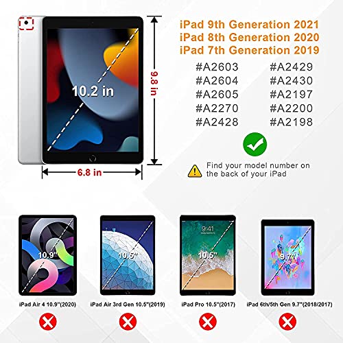 SIBEITU Case Compatible with iPad 9th/8th/7th Generation with Screen Protector Pen Holder, iPad Case 10.2 Inch, Heavy Duty Protection Cover W/Stand Hand Shoulder Strap for iPad A2602 A2197