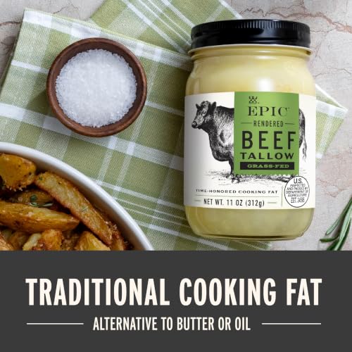 Image of EPIC Beef Tallow, Grass-Fed, Keto Friendly, Whole30, 11oz Jar | Rendered Grass-Fed Beef, High-Heat Stable Cooking Fat, Gluten-Free & Paleo Friendly, Whole30 Approved