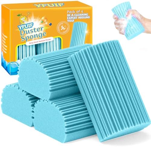 YFUIF 4 Pack Damp Clean Duster Sponge, Magic Sponge Eraser for Household Cleaning, Reusable Dusters Cleaning Supplies for Housekeeping, Dish, Blinds, Glass, Baseboards,Window Track Grooves and Faucets