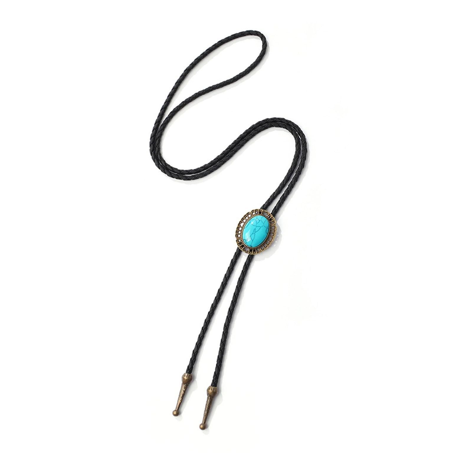 Psdndeww Men's Ancient Bronze Metal Turquoise Bolo Tie Pattern Flower Necktie For Shirt Jeans Western Necklace Braided Shoestring Necktie Bola-Ti