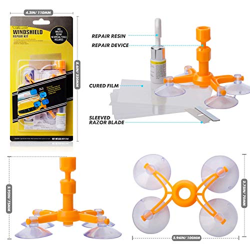 LIFEDE Windshield Repair Kit, Windshield Chip Repair Kit, DIY Car Windshield Glass Repair Tool for Repair Windshield Crack, Half Moon Crescents,Star Chips,and Bulls Eye.(1 Pack)