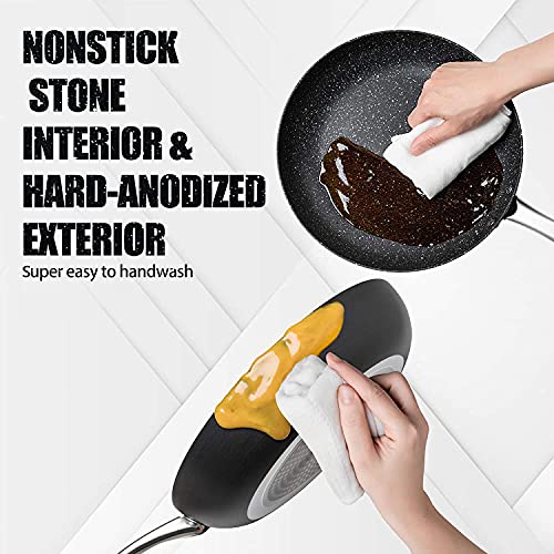 MICHELANGELO 26cm Frying Pan with Lid, Hard Anodized Non Stick Frying Pans 26cm, Induction Frying Pan 26cm, Granite Frying Pan with Lid with Stainless Steel Handle, Frying Pan for Induction Hob 4 Gallery Image