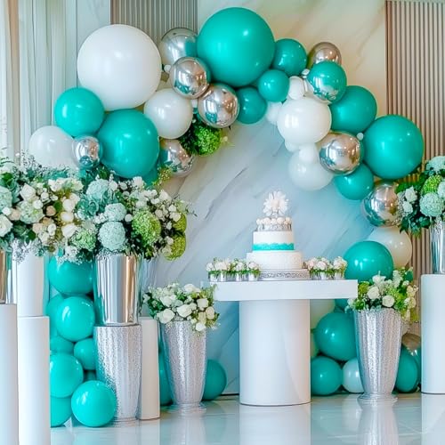 Image of RUBFAC Teal Blue Balloons 129pcs Different Sizes 18 12 10 5 Inch, Latex Turquoise Balloon Garland Arch for Birthday Party Decoration Wedding Engagements Anniversary Baby Shower Party Supplies