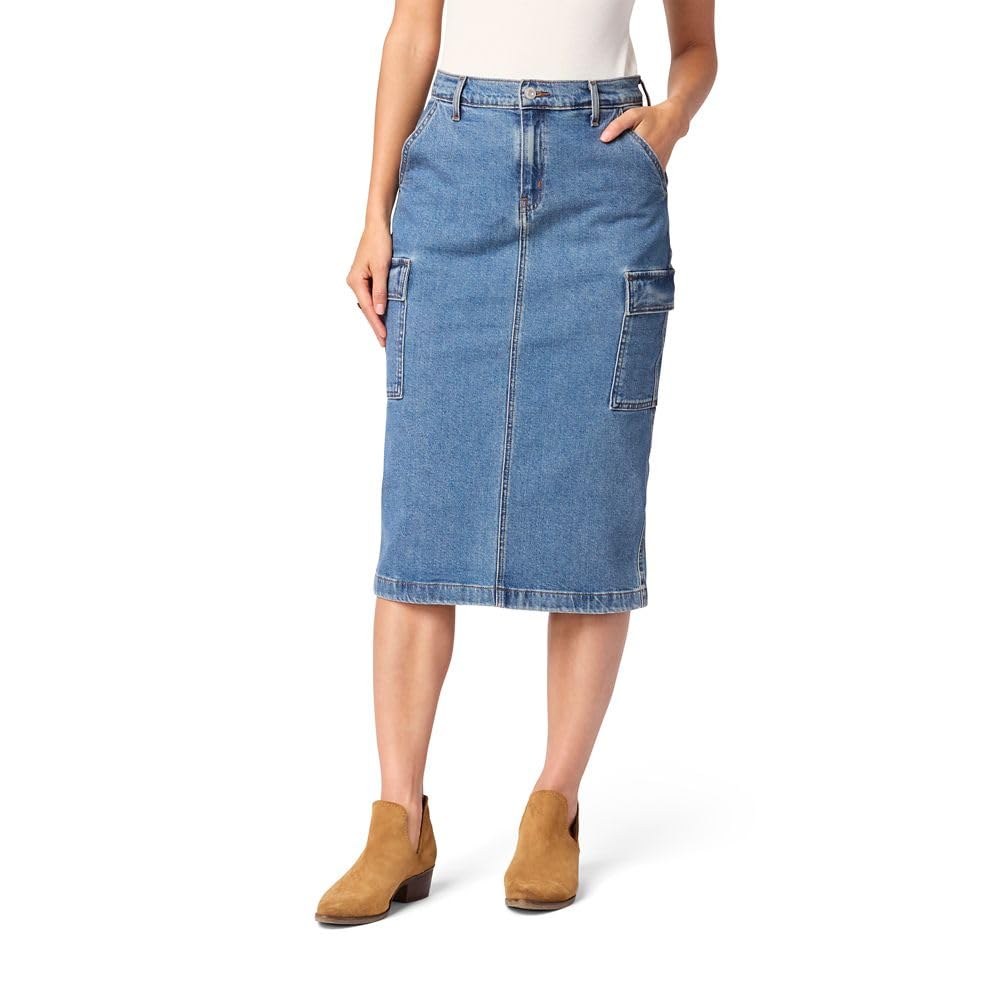 Levi Strauss Signature Gold Womens Everyday Cargo Midi Skirt Mid-Rise  Stretch Denim