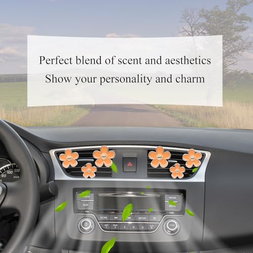 Image of ORIESSE 6pcs Flower Car Air Fresheners,Cute Orange Daisy Air Vent Clips Car Decor for Women,3.3cm /3cm /2.5cm Girly Flower Car Vent Clips,Refillable Clips on Diffuser