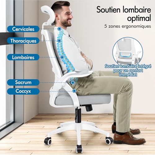 Siège ergonomique blanc ALFORDSON fauteuil haut de gamme pivotant - 4